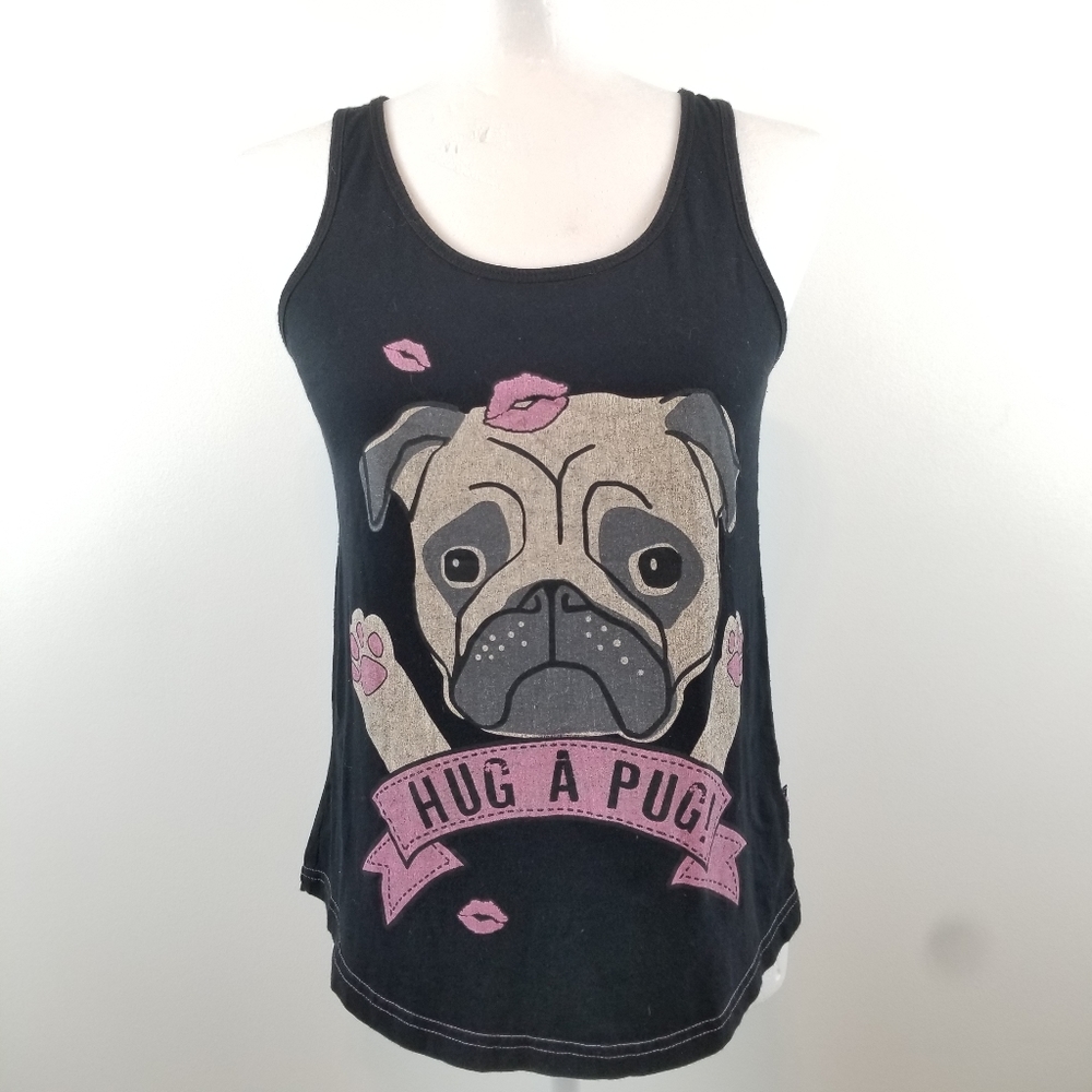 Hug A Pug Tank Top Cute Graphic Dog Lover Black Size S